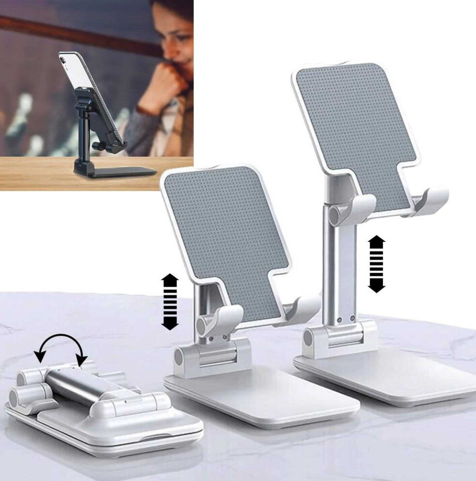 Enjoy hands-free comfort and perfect viewing angles with the HomeVyn Adjustable Foldable Phone & Tablet Stand.