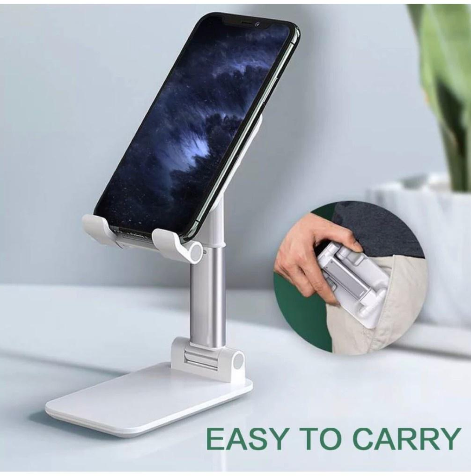 Enjoy hands-free comfort and perfect viewing angles with the HomeVyn Adjustable Foldable Phone & Tablet Stand.