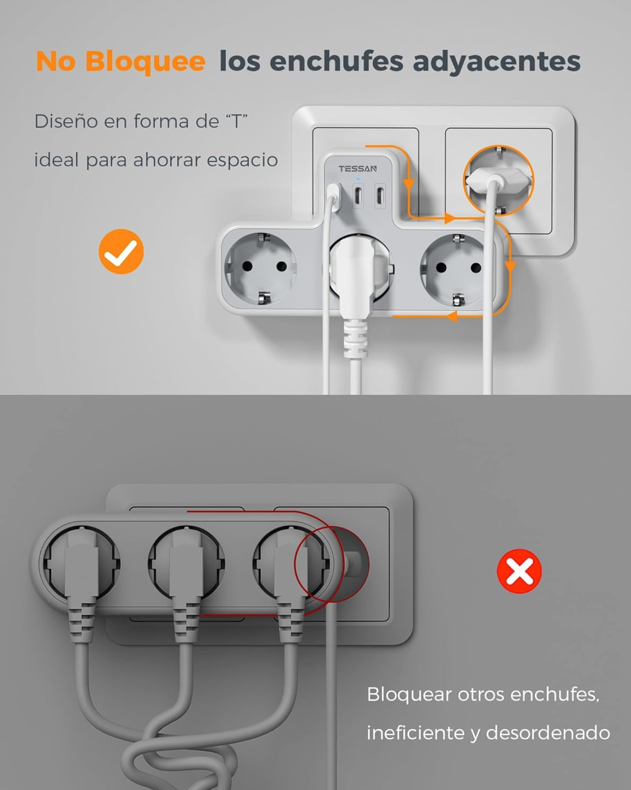 6-in-1 Wall Socket Adapter – Multi Plug with 2 USB-C & 1 USB-A Ports and Overload Protection