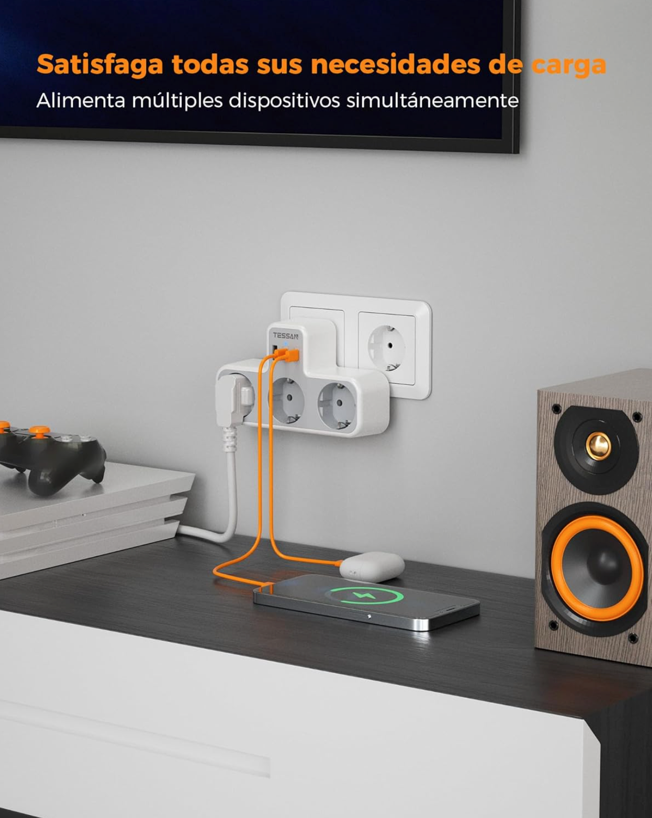 6-in-1 Wall Socket Adapter – Multi Plug with 2 USB-C & 1 USB-A Ports and Overload Protection