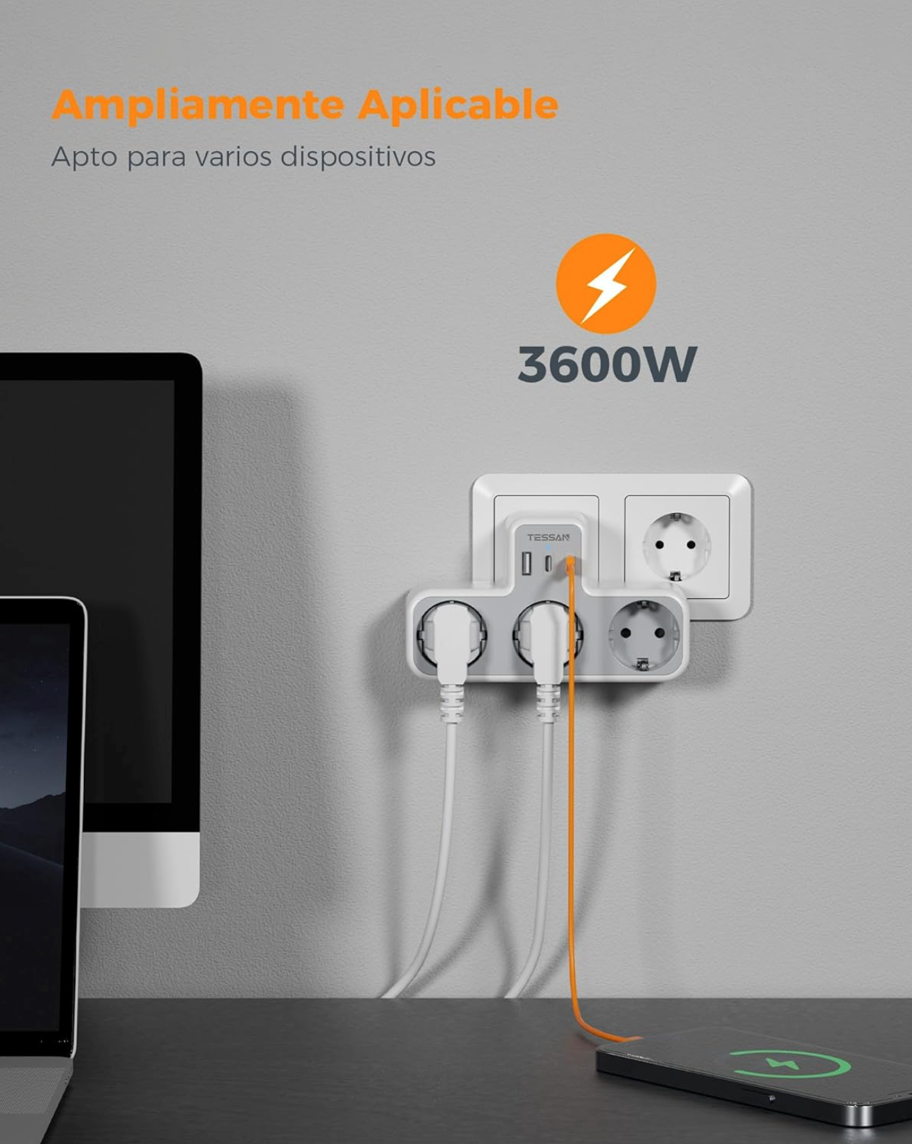 6-in-1 Wall Socket Adapter – Multi Plug with 2 USB-C & 1 USB-A Ports and Overload Protection