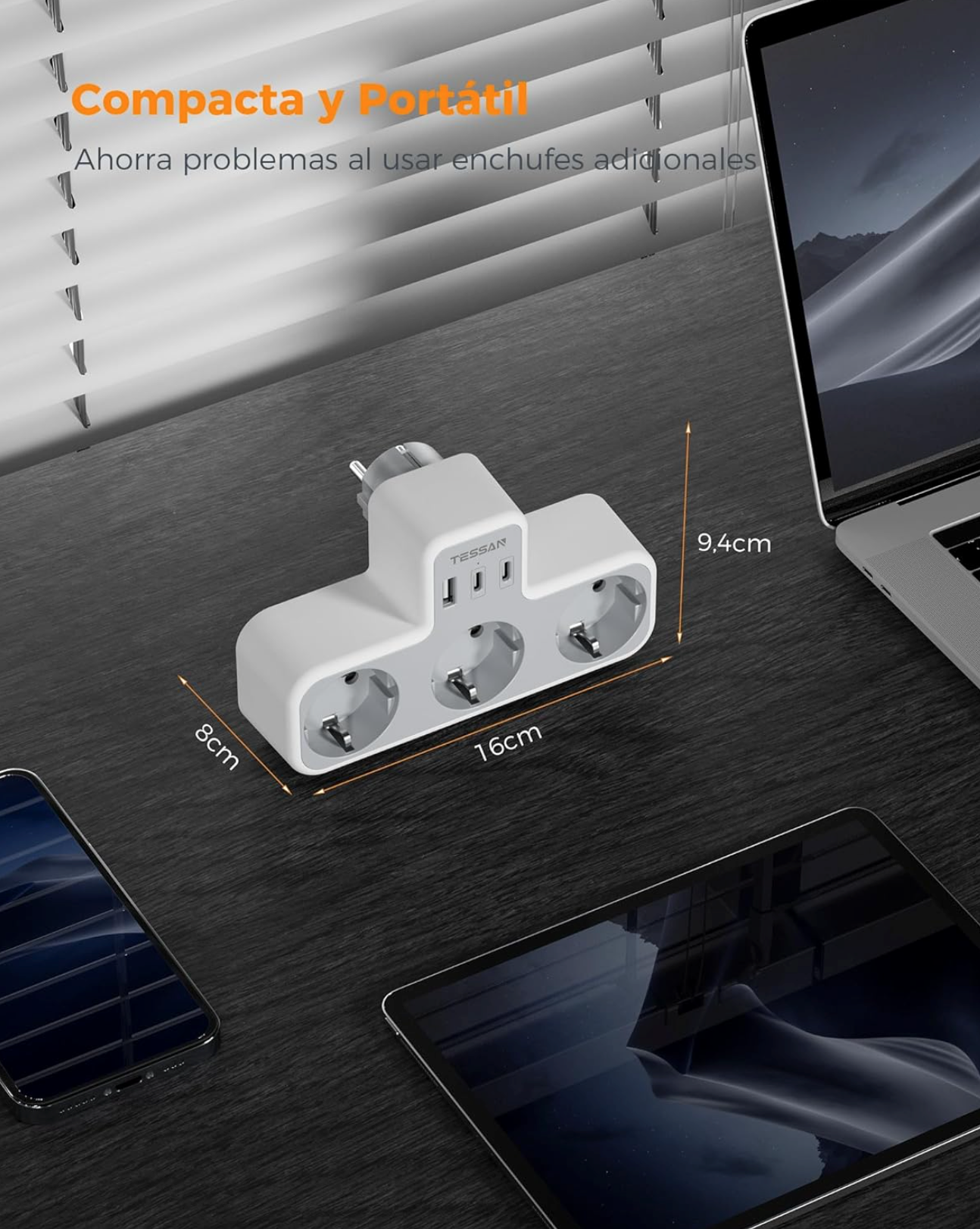 6-in-1 Wall Socket Adapter – Multi Plug with 2 USB-C & 1 USB-A Ports and Overload Protection