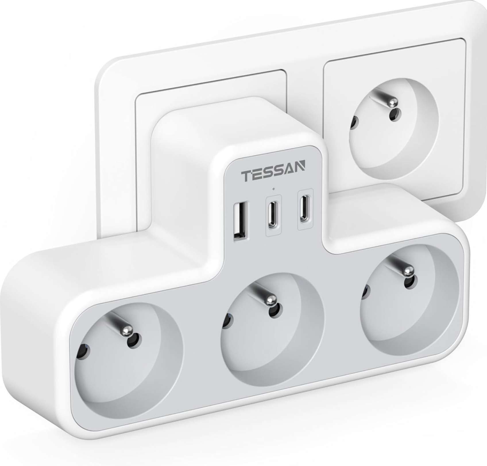 6-in-1 Wall Socket Adapter – Multi Plug with 2 USB-C & 1 USB-A Ports and Overload Protection